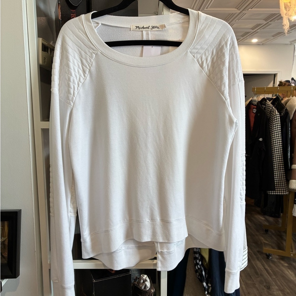 Michael Stars white sweatshirt with detailed sleeves